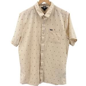 Volcom Button Up Shirt Cream Mens Sz XL Modern Fit Short Sleeve Collared Casual